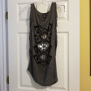 SOLD!Rue 21 Fringe detail aztec print ladies shirt